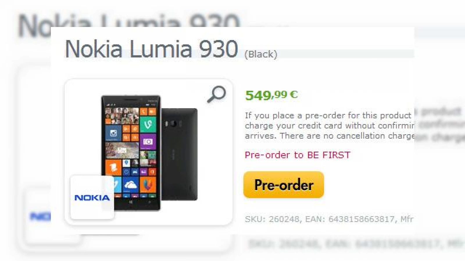 Nokia Lumia 930 costă 549 de euro pentru România, oferit la precomandă de Expansys