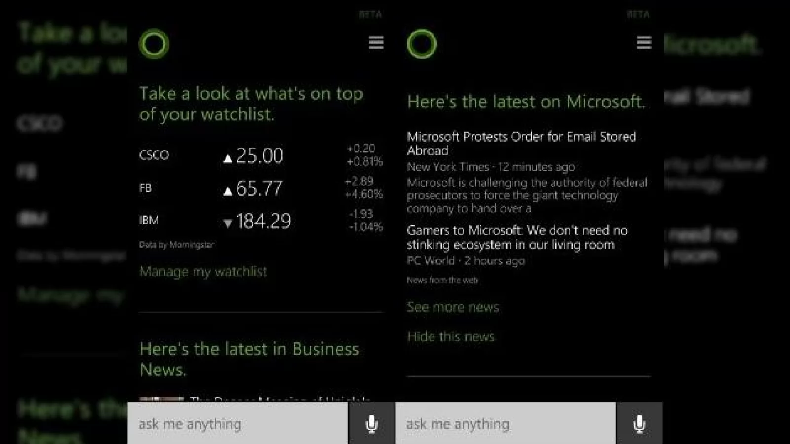 Cortana din Windows Phone 8.1 primește o actualizare, include știri și informații financiare