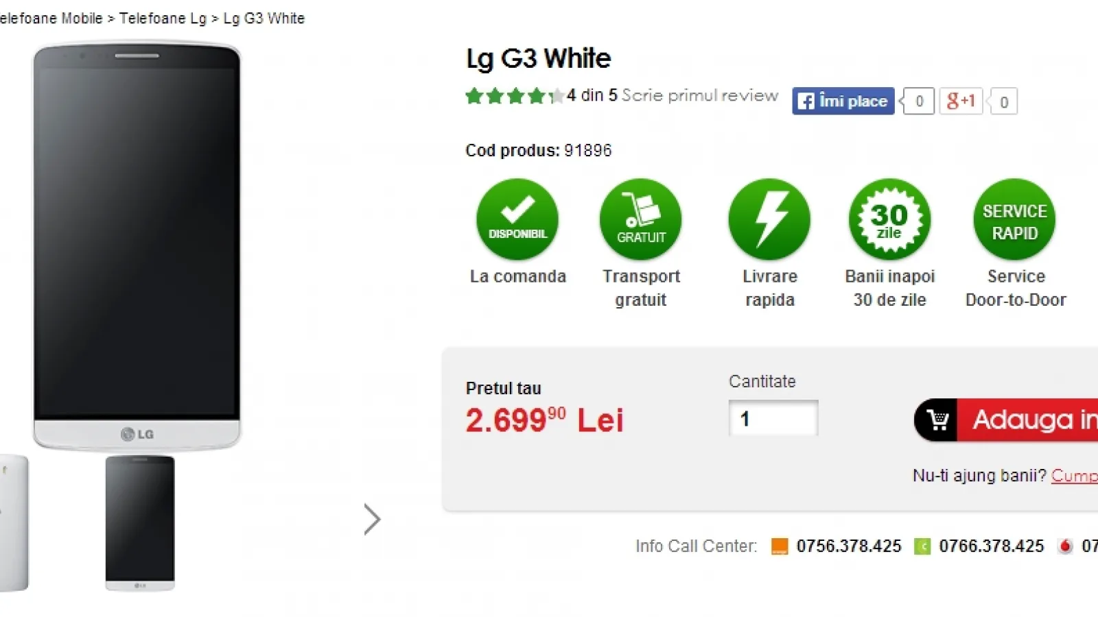 LG G3 În varianta de 16 GB și 2 GB RAM ajunge În stocurile celor de la QuickMobile și MarketOnline la un preț de 2.699 lei respectiv 2.798 lei