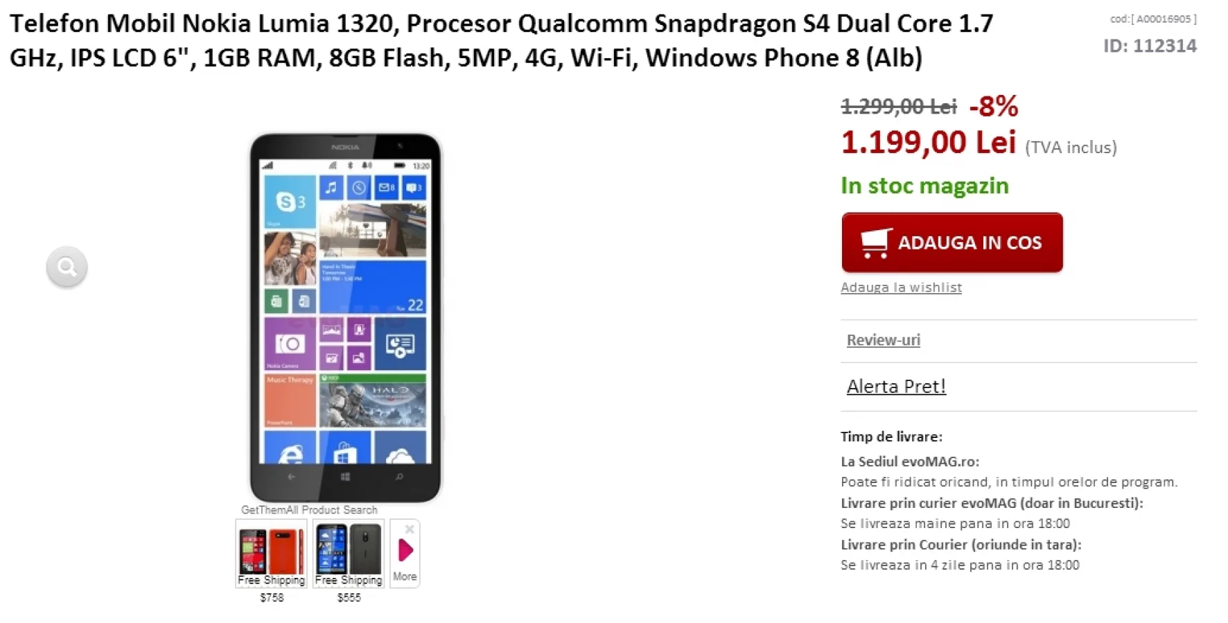 evoMAG.ro oferă o serie de reduceri speciale pentru smartphone-urile din stoc; Nokia Lumia 1320 costă acum 1.199 lei!
