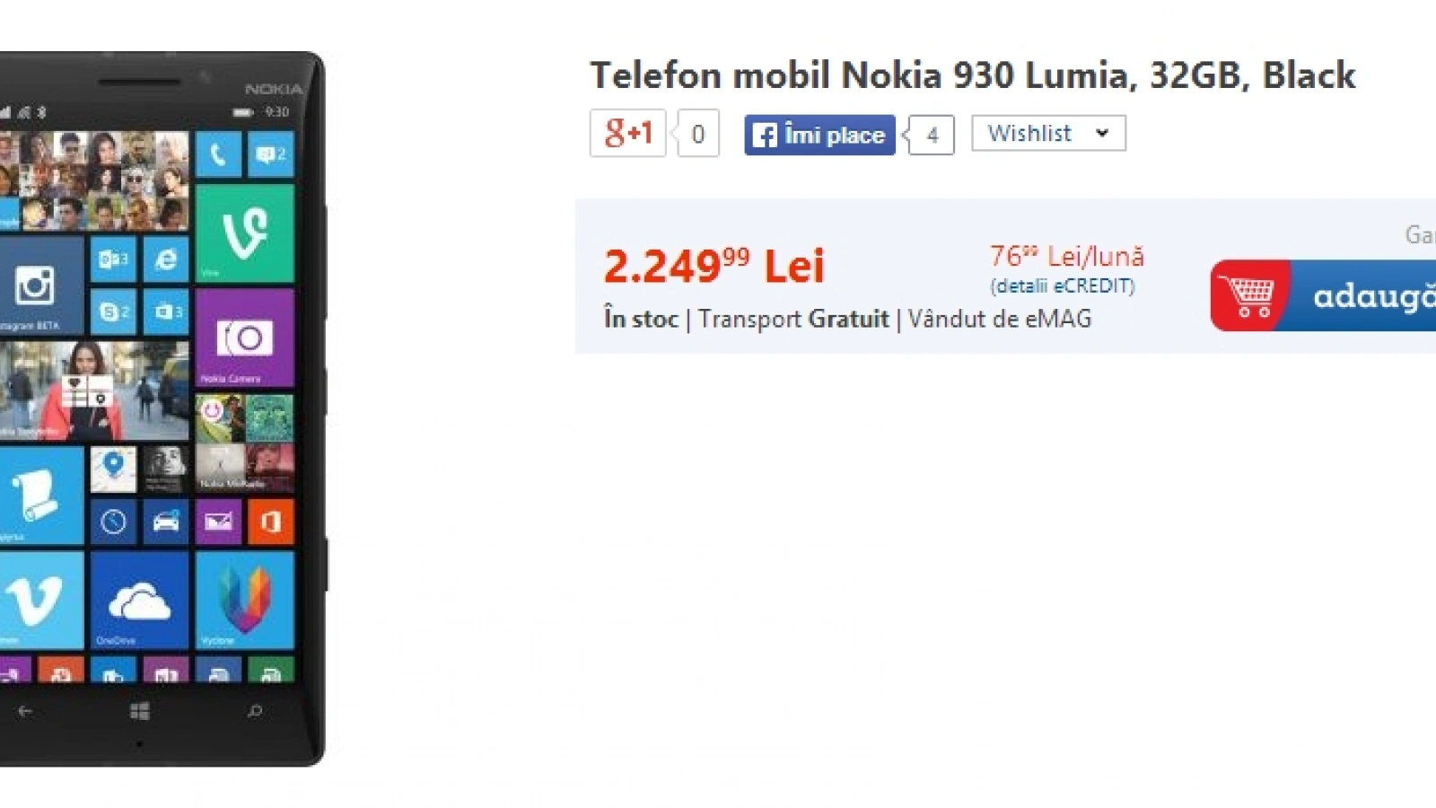 Nokia Lumia 930 disponibil acum și prin eMAG.ro la un preț de 2.249 lei