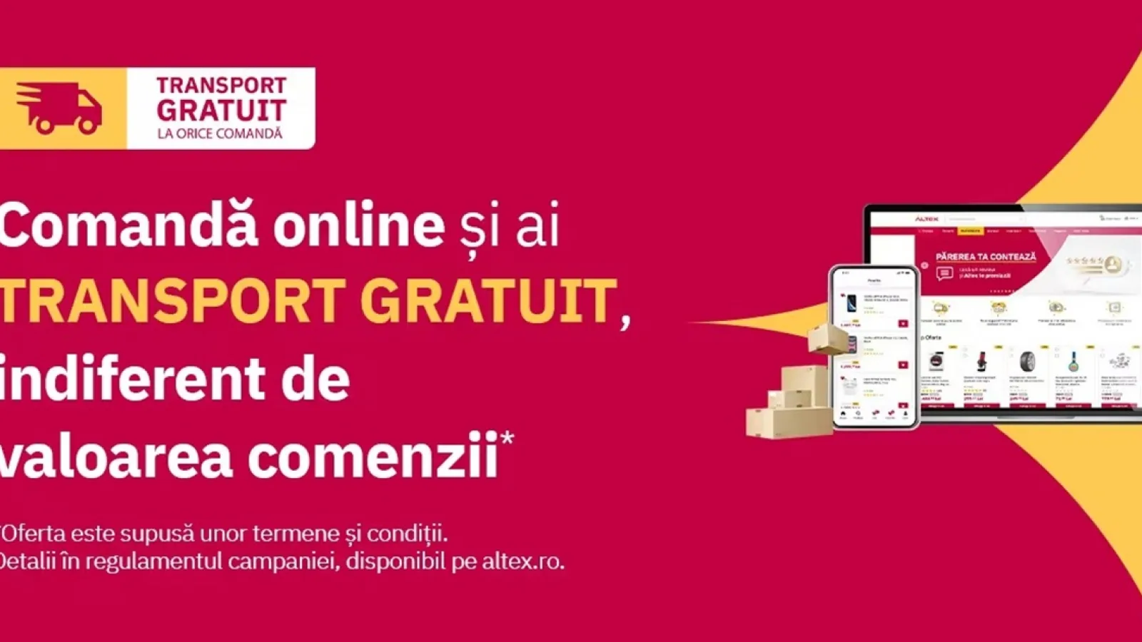 Transport gratuit oferit de Altex pentru comenzile plasate online, indiferent de valoare; Ce produse sunt vizate?