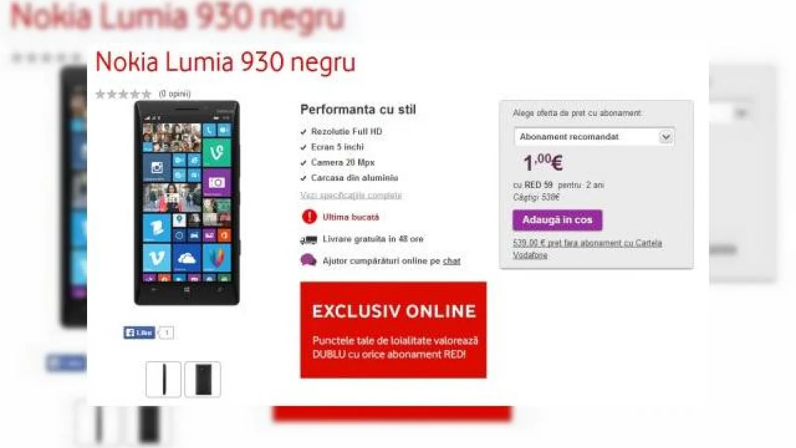 Nokia Lumia 930 debutează acum și În stocurile operatorului Vodafone la un preț de 539 euro