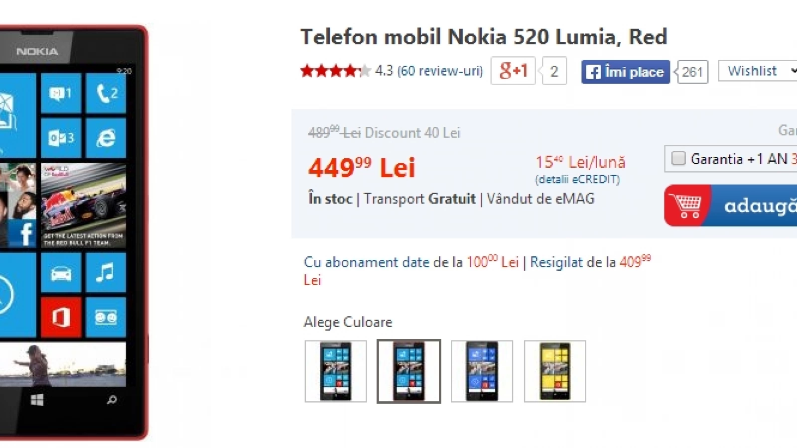 eMAG.ro oferă noi reduceri pentru smartphone-urile din stoc! Nokia Lumia 520 disponibil la prețul de 449 lei