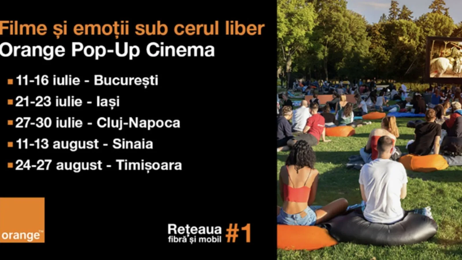 Cinematografele Orange în aer liber revin! Caravana Orange Pop-Up Cinema vine în 5 oraşe din România