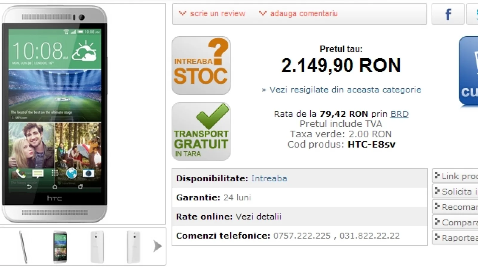 HTC One (E8) ajunge acum și În oferta MarketOnline.ro la un preț de 2.149 lei