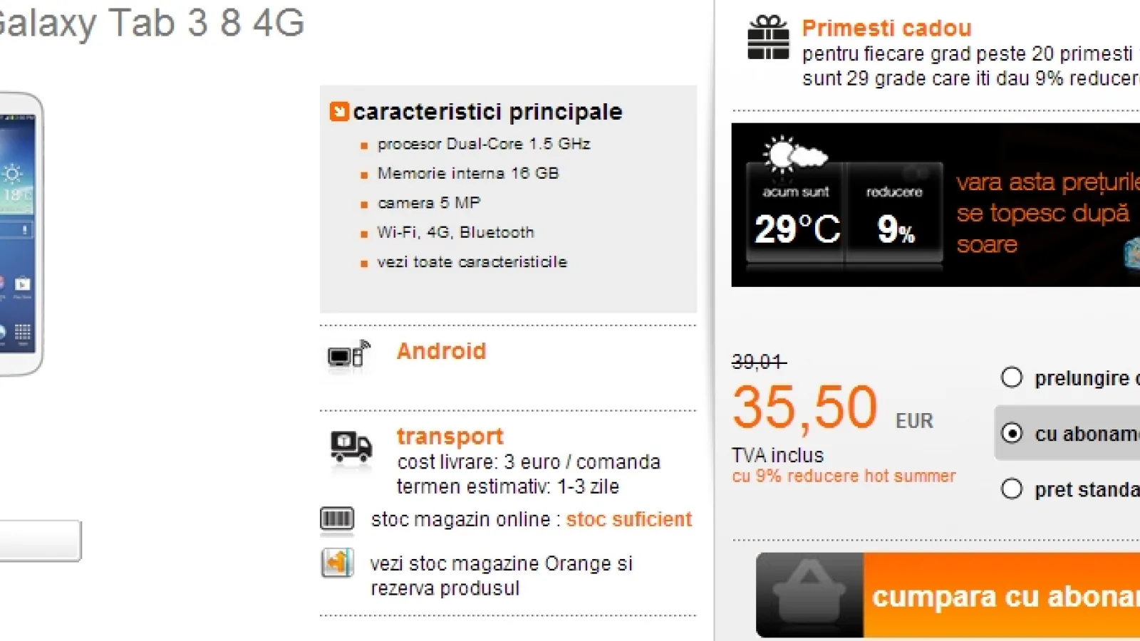 Orange România lansează prima tabletă În Best Deal 4G; Samsung Galaxy Tab 3 8.0 disponibilă la un preț de 269 euro