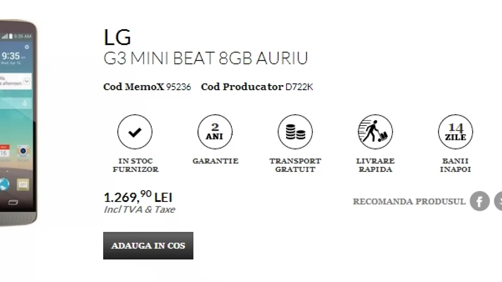 LG G3 Beat (Mini) ajunge acum În România prin Quickmobile.ro la un preț de 1.269 lei