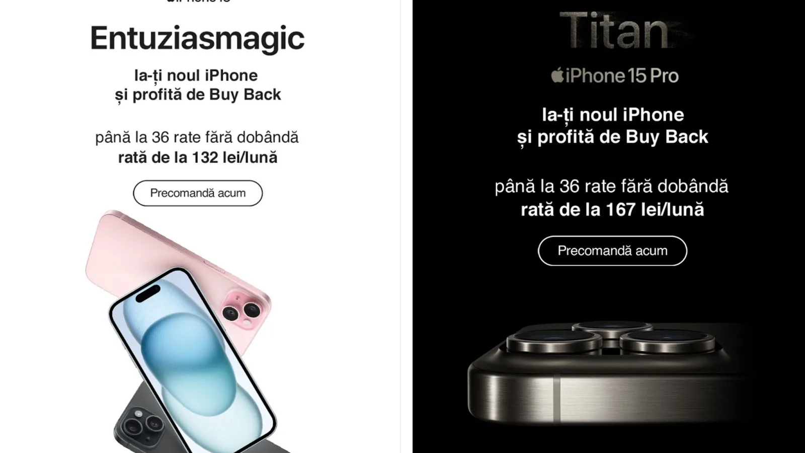 iPhone 15, 15 Pro se pot cumpăra în rate; Iată oferta rate + oferta buyback; Liber la precomenzi