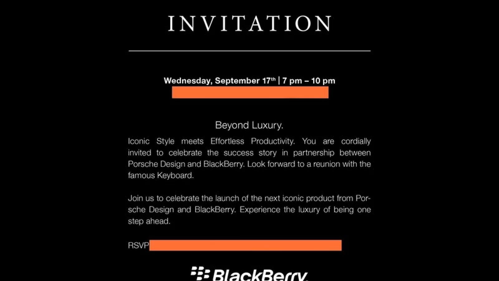 BlackBerry trimite invitațiile pentru evenimentul de lansare a telefonului Porsche Design P`9983 pe 17 septembrie