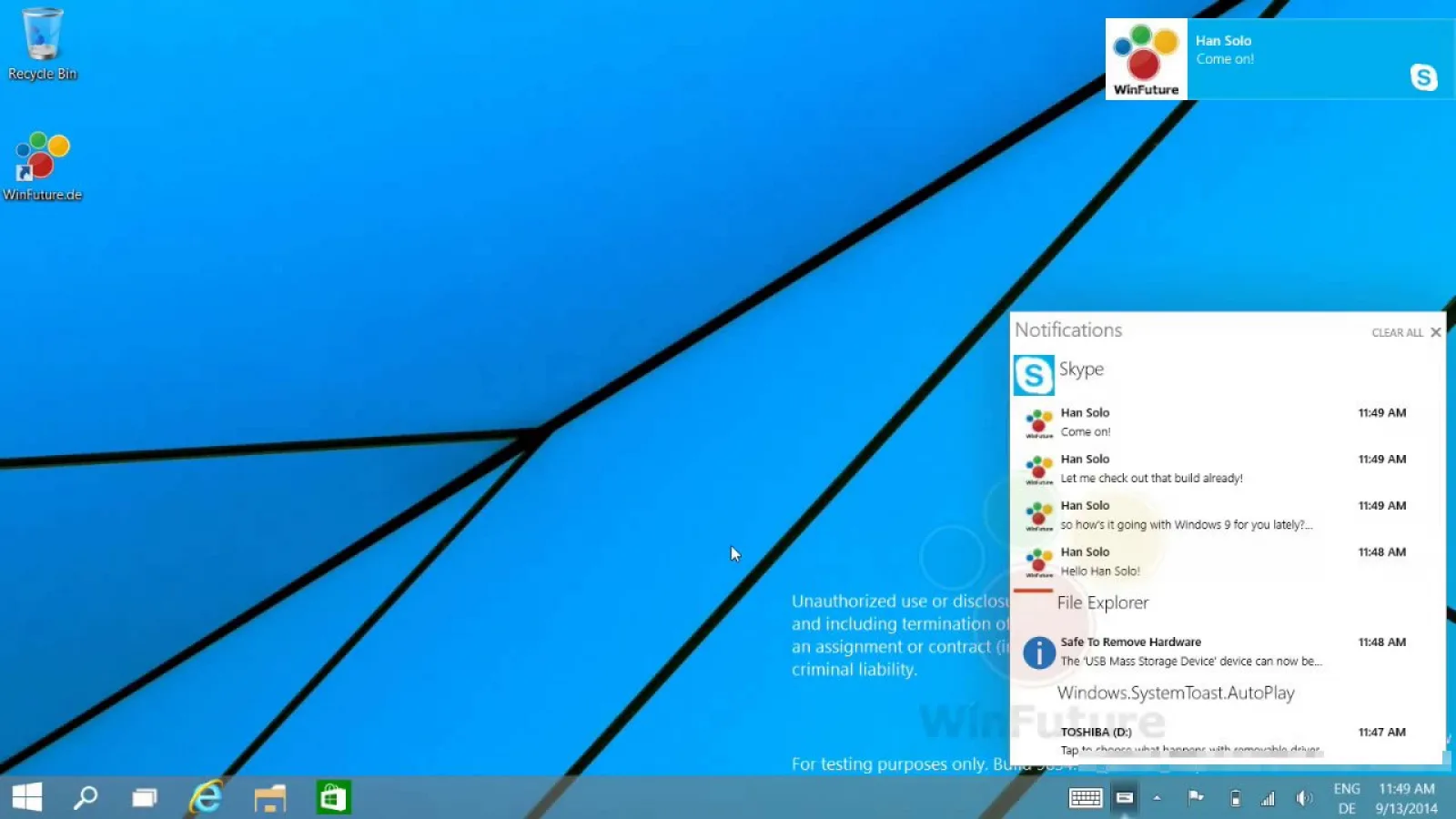 Centrul de notificări din Windows 9 prezentat Într-un scurt material video