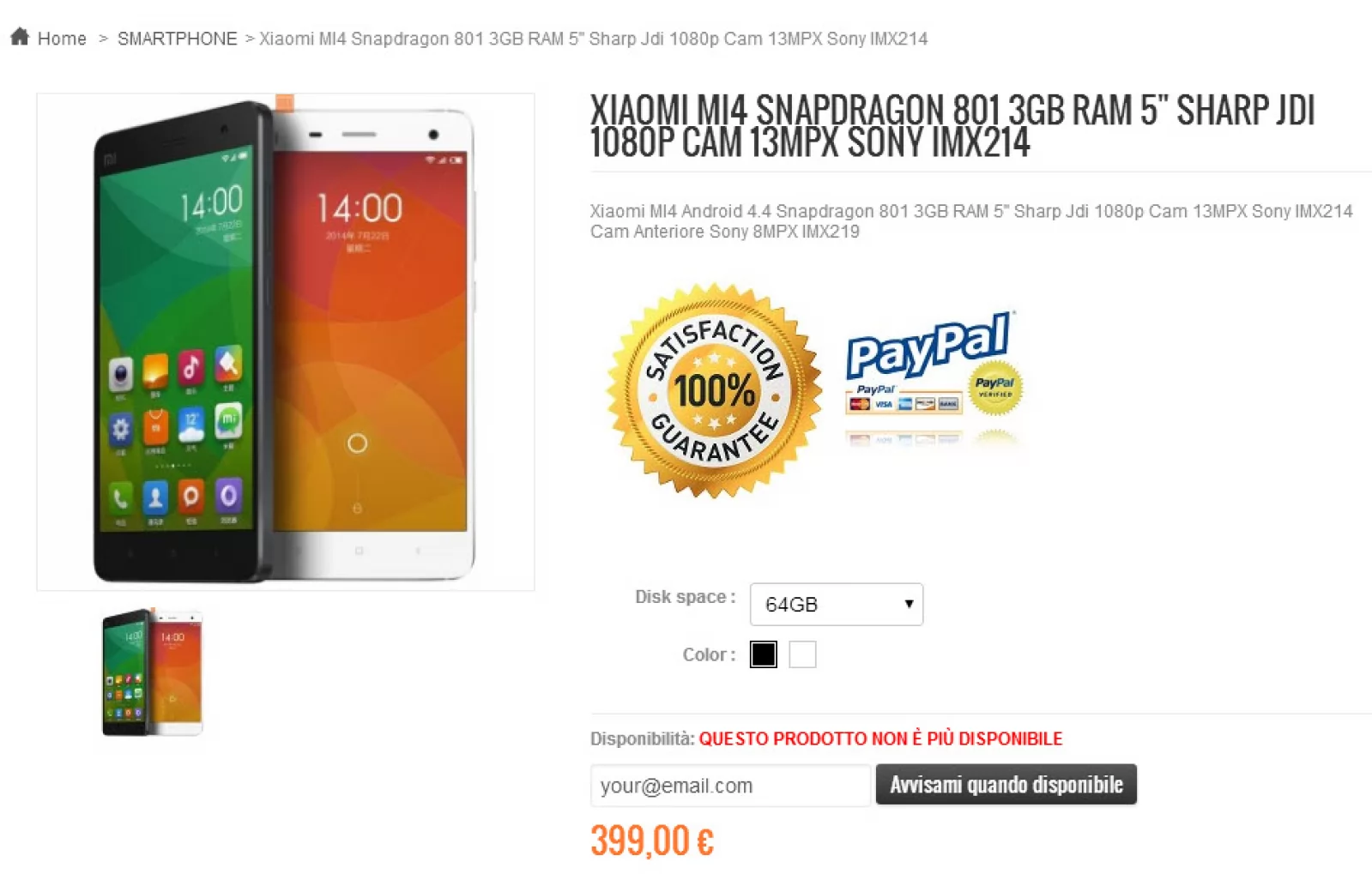 Xiaomi MI4 poate fi cumpărat și din România, de la retailerul italian Xiaomishop.it; Prețul e foarte atractiv!