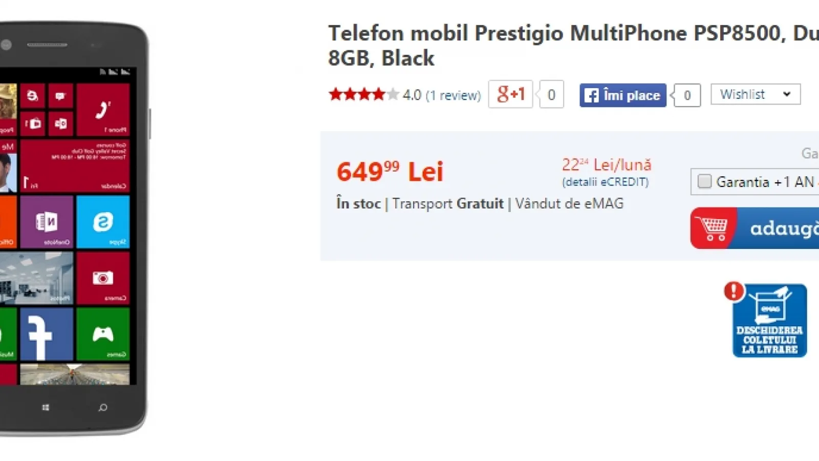 Prestigio MultiPhone 8500 Duo disponibil prin eMAG la un preț de 649 lei; primim o experiență WP 8.1 veritabilă pe un display de 5 inch