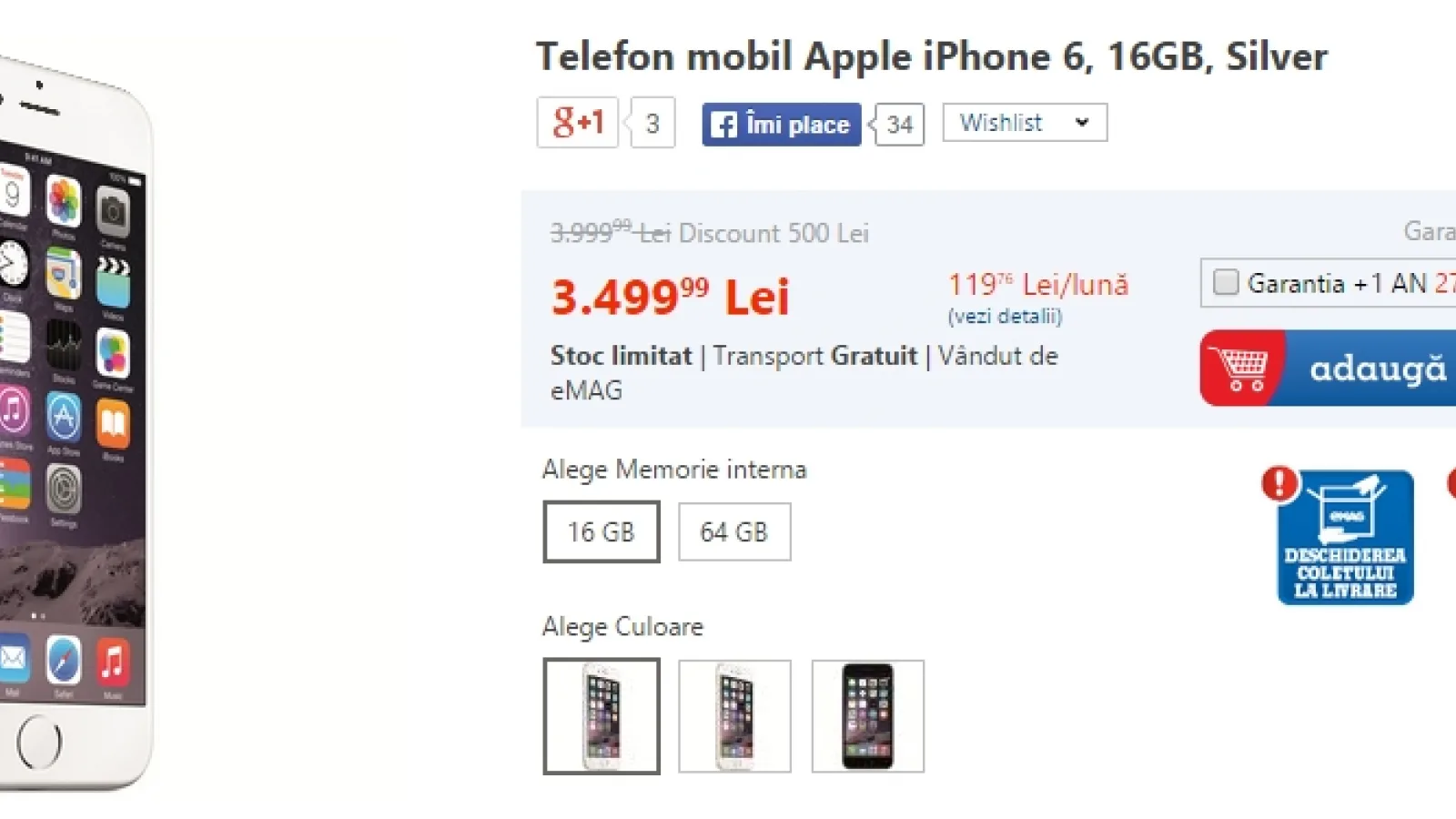 iPhone 6 Plus disponibil și el la comandă prin eMAG.ro; modelul iPhone 6 argintiu este În stoc!