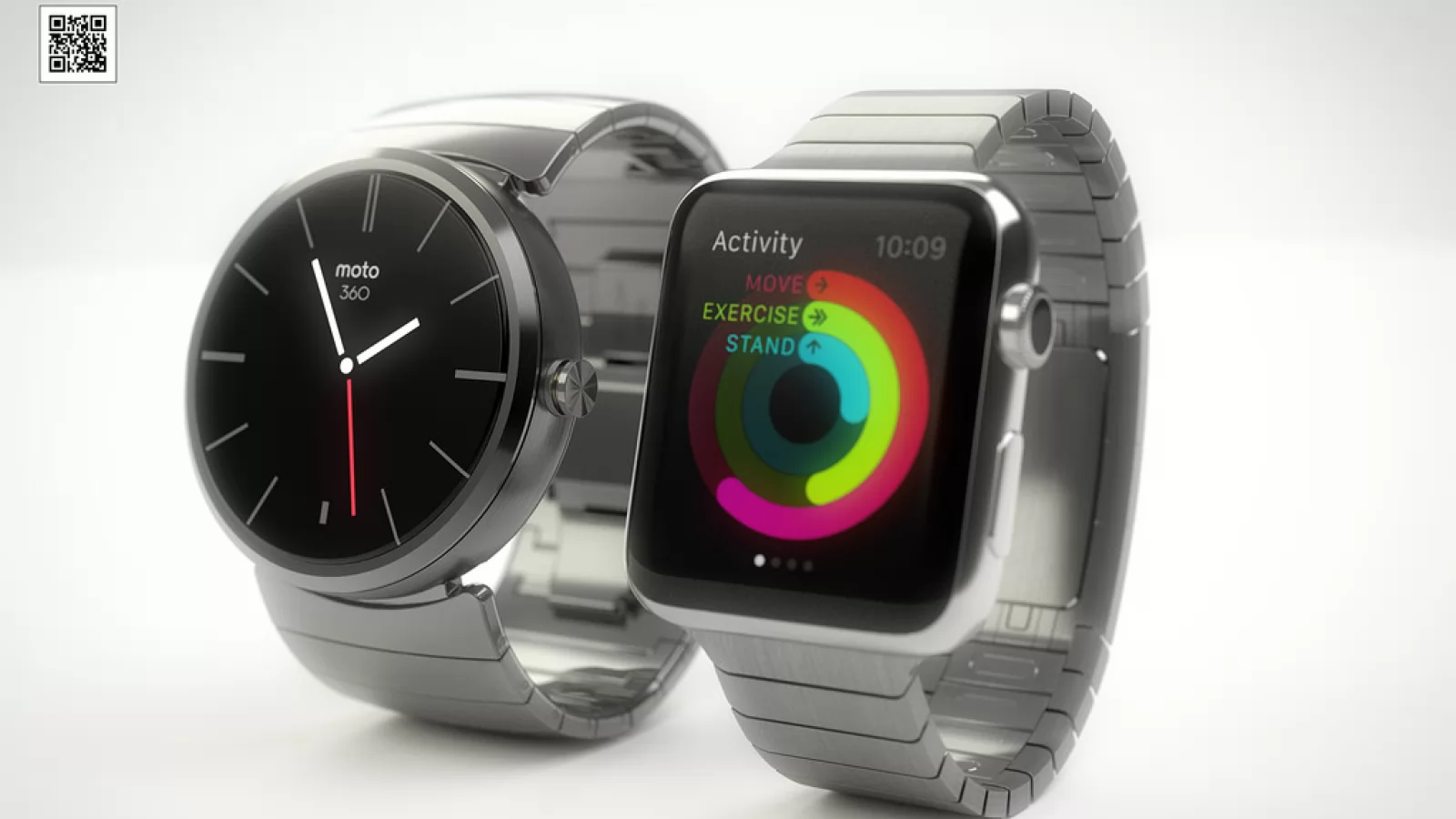 Apple Watch comparat cu Moto 360, Samsung Gear 2 Neo și Pebble Steel Într-o serie de randări profesioniste