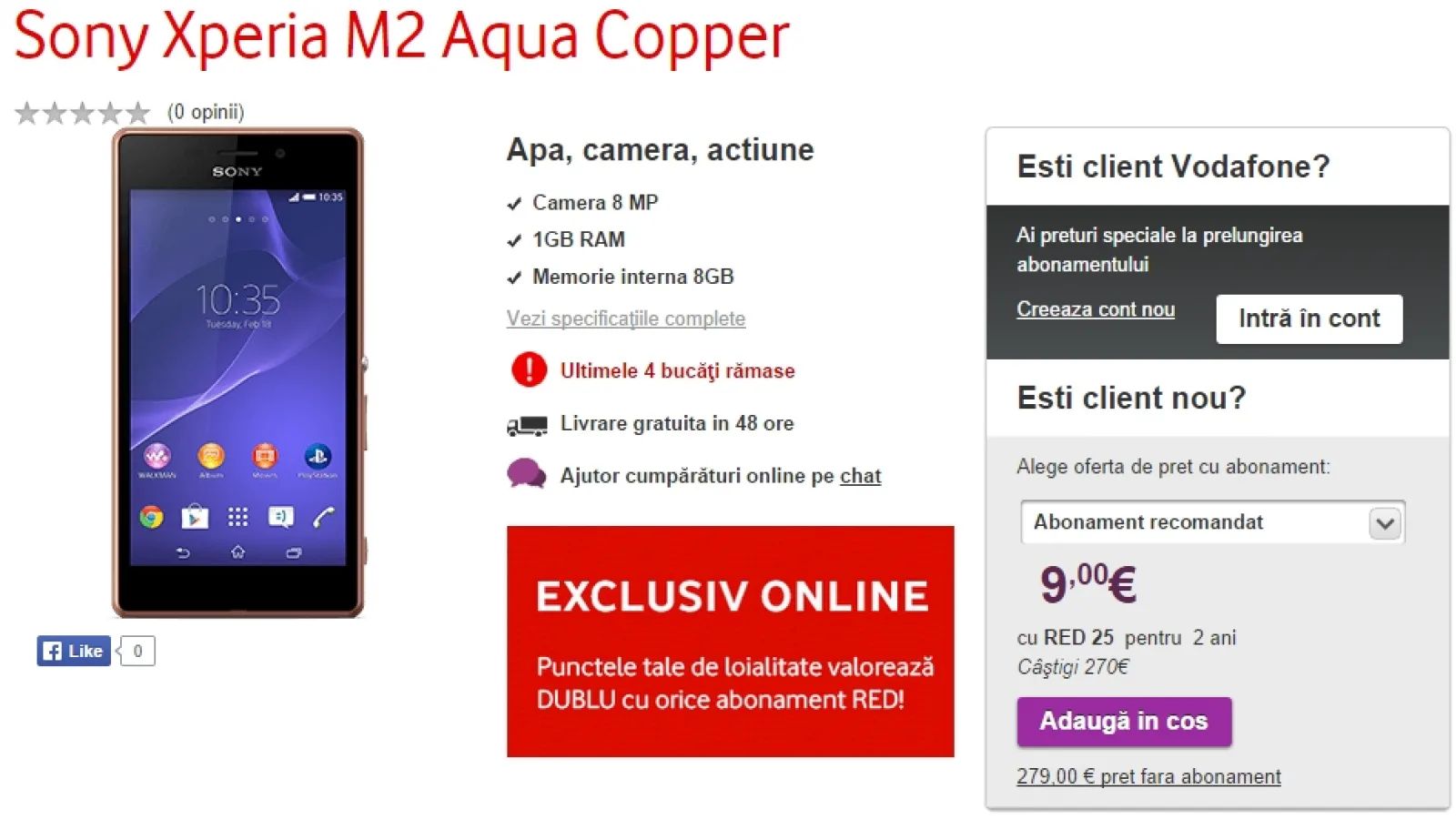 Sony Xperia M2 Aqua disponibil prin Vodafone la prețul de 279 euro fără contract
