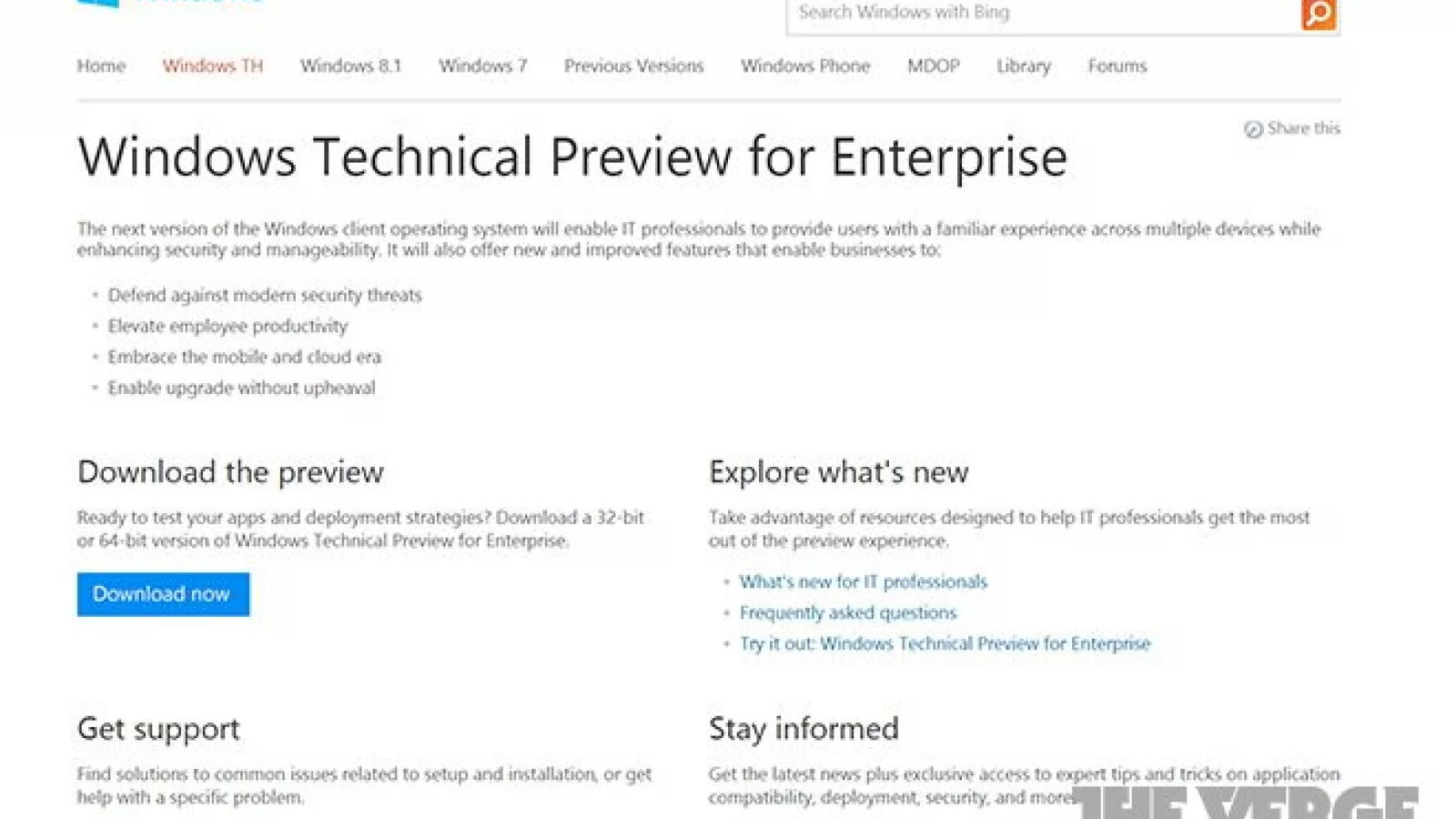 Microsoft anunță semi-oficial numele noului Windows, pe site-ul Technical Preview: Windows TH
