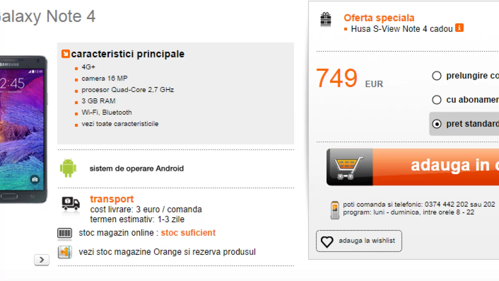 Samsung Galaxy Note 4 disponibil la precomandă prin Orange la un preț de 3.300 lei