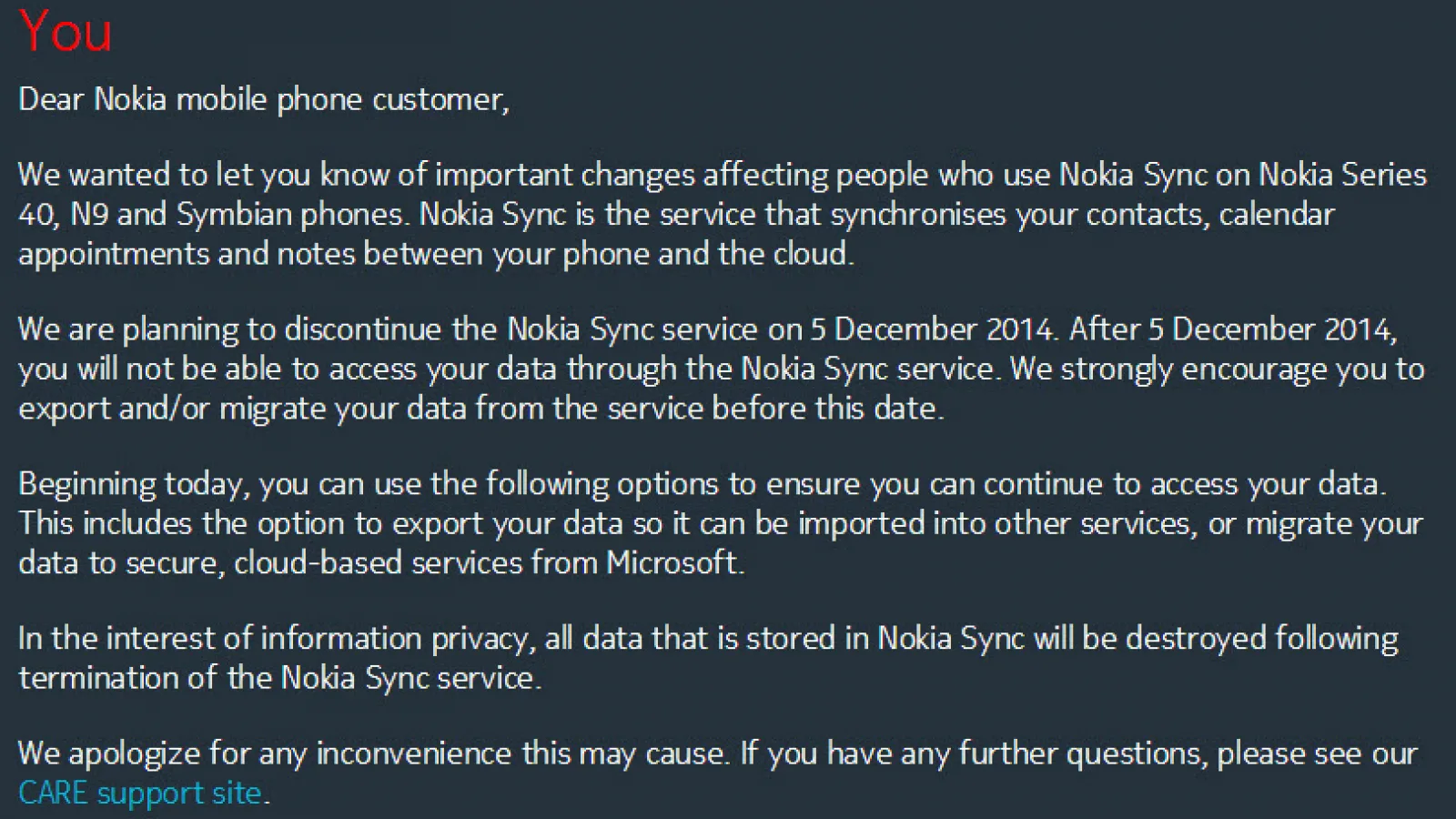 Microsoft Închide Nokia Sync pentru terminalele Series 40, Symbian și N9