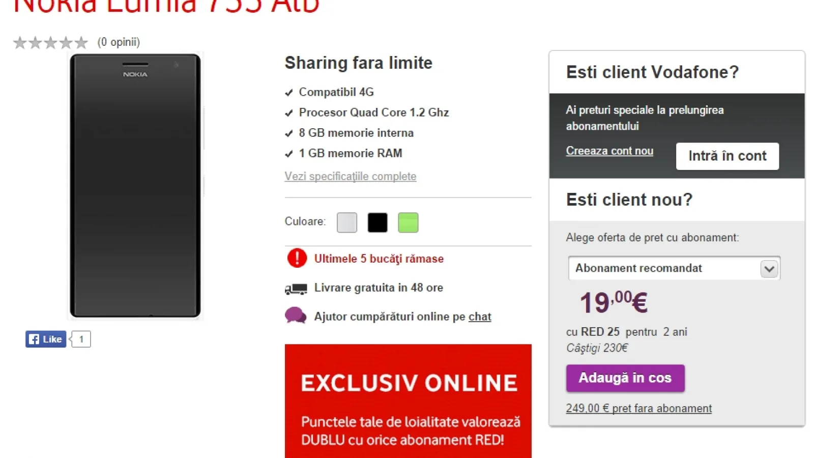 Nokia Lumia 735 poate fi achiziționat Începând de astăzi prin intermediul Vodafone
