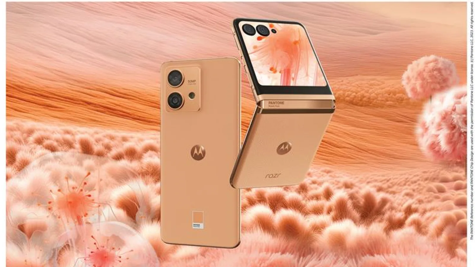 Motorola razr 40 ultra și edge 40 neo în culoarea anului 2024 de la Pantone, Peach Fuzz, sunt acum la precomandă local! 