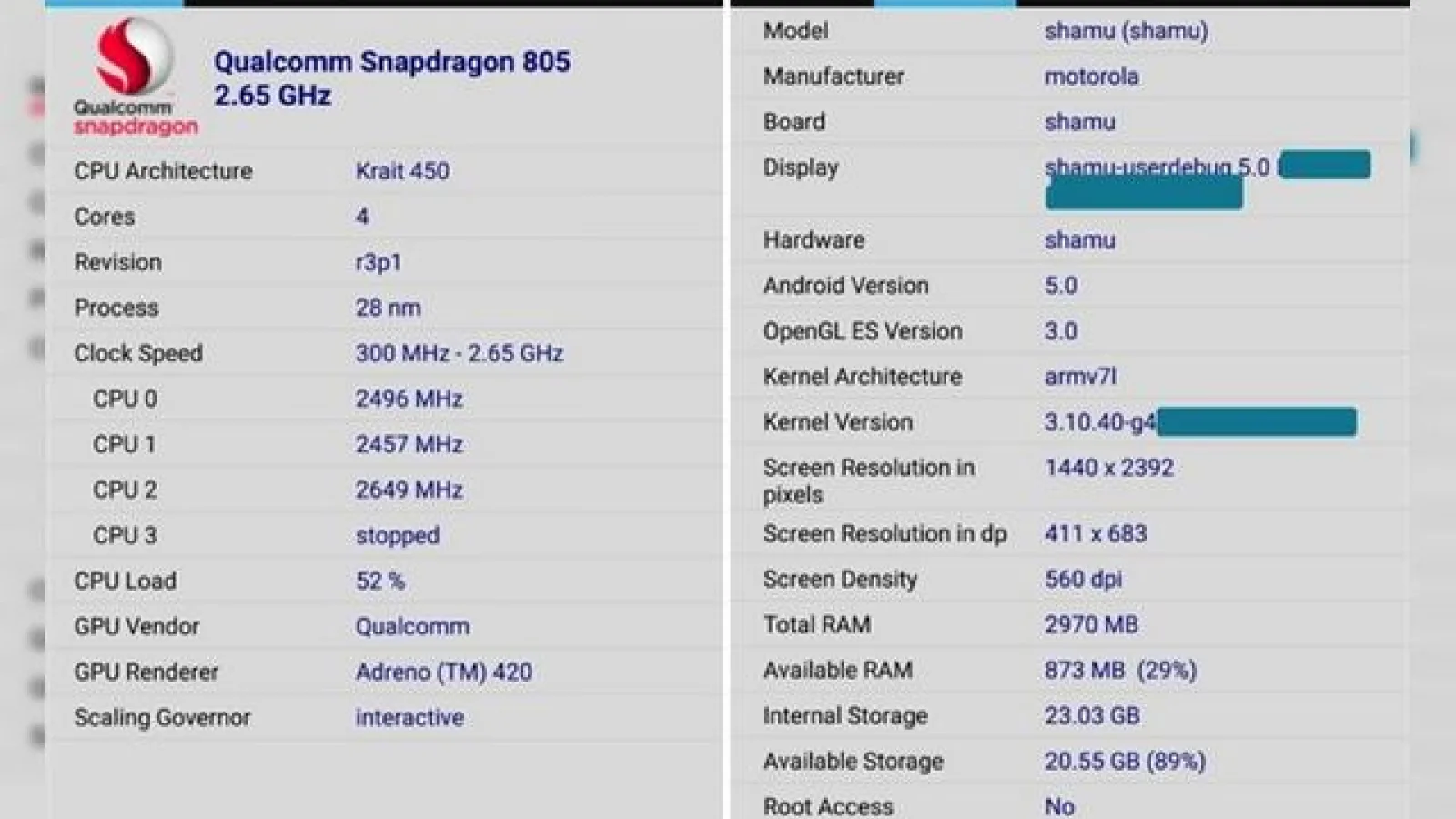 Specificațiile lui Nexus X (Motorola Shamu) dezvăluite de CPU-Z