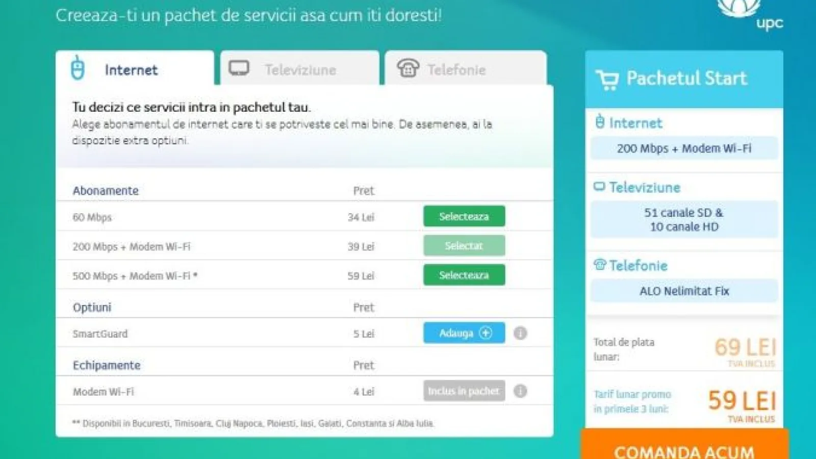 UPC lansează un configurator online, care permite clienților să creeze pachete ideale de opțiuni și oferte
