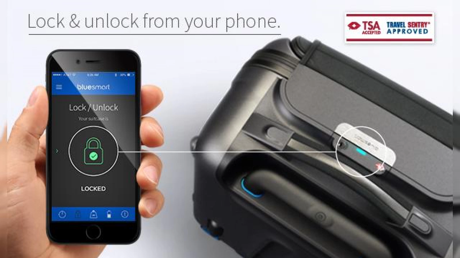 Bluesmart este un troller inteligent ce poate fi controlat prin intermediul unui smartphone