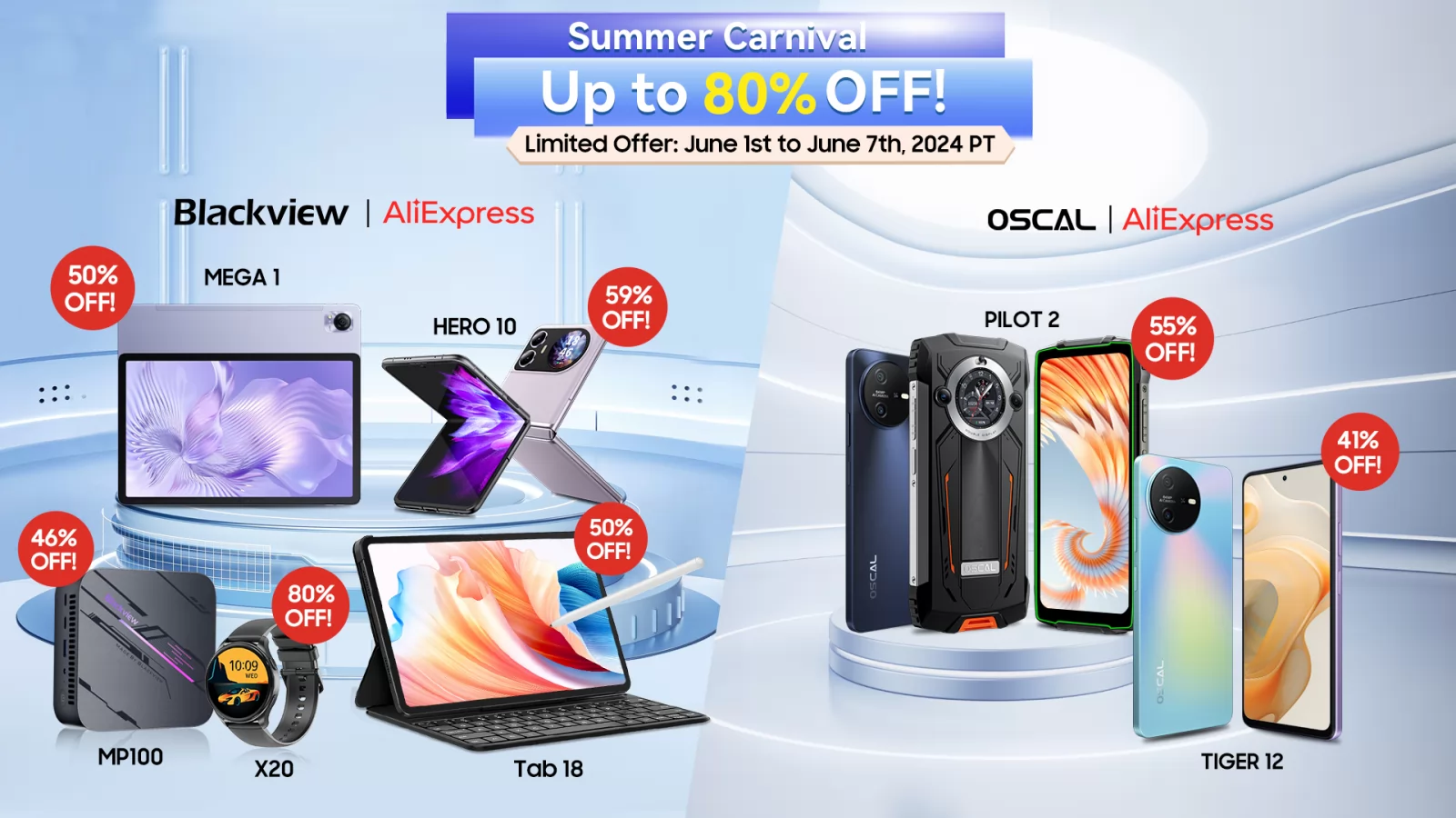 Start reduceri de vară! Pe Aliexpress găsești cel mai ieftin pliabil flip, tablete Oscal și telefoane robuste Blackview cu discount-uri de până la 80%