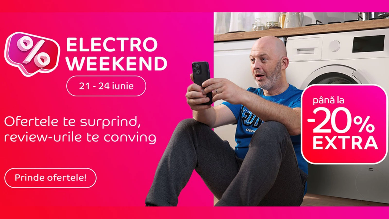 Electro Weekend la eMAG în perioada 21-24 iunie: Televizoare, smartphone-uri, aparate de aer condiționat și electrocasnice reduse bine