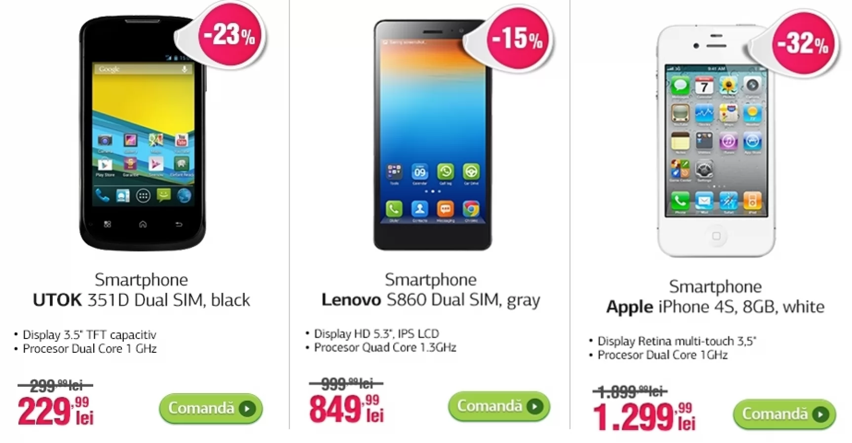 Clickshop aduce noi discount-uri pentru smartphone-urile din stoc; terminale dual-SIM cu prețuri ce pornesc de la 229 lei