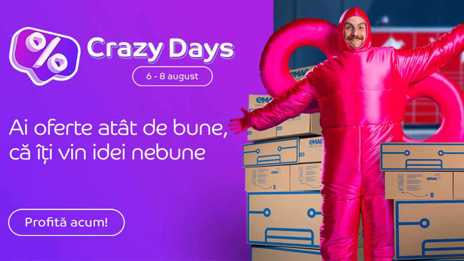 Ofertele Crazy Days by eMAG sunt aici în perioada 6-8 august; Campania ce îți aduce reduceri pentru toate produsele favorite