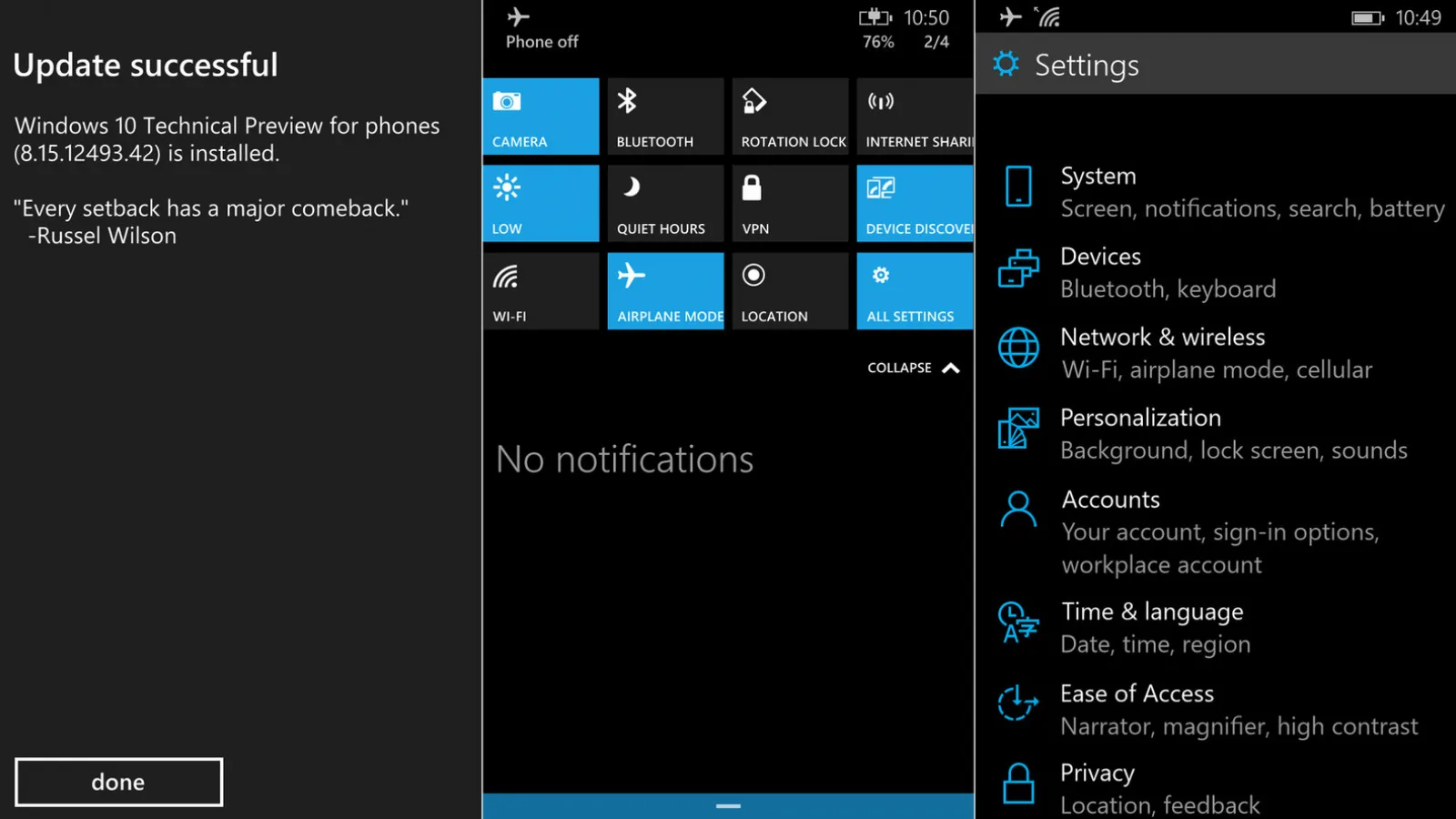 Noi capturi de ecran din Windows 10 pentru telefoane (Preview) apar pe web