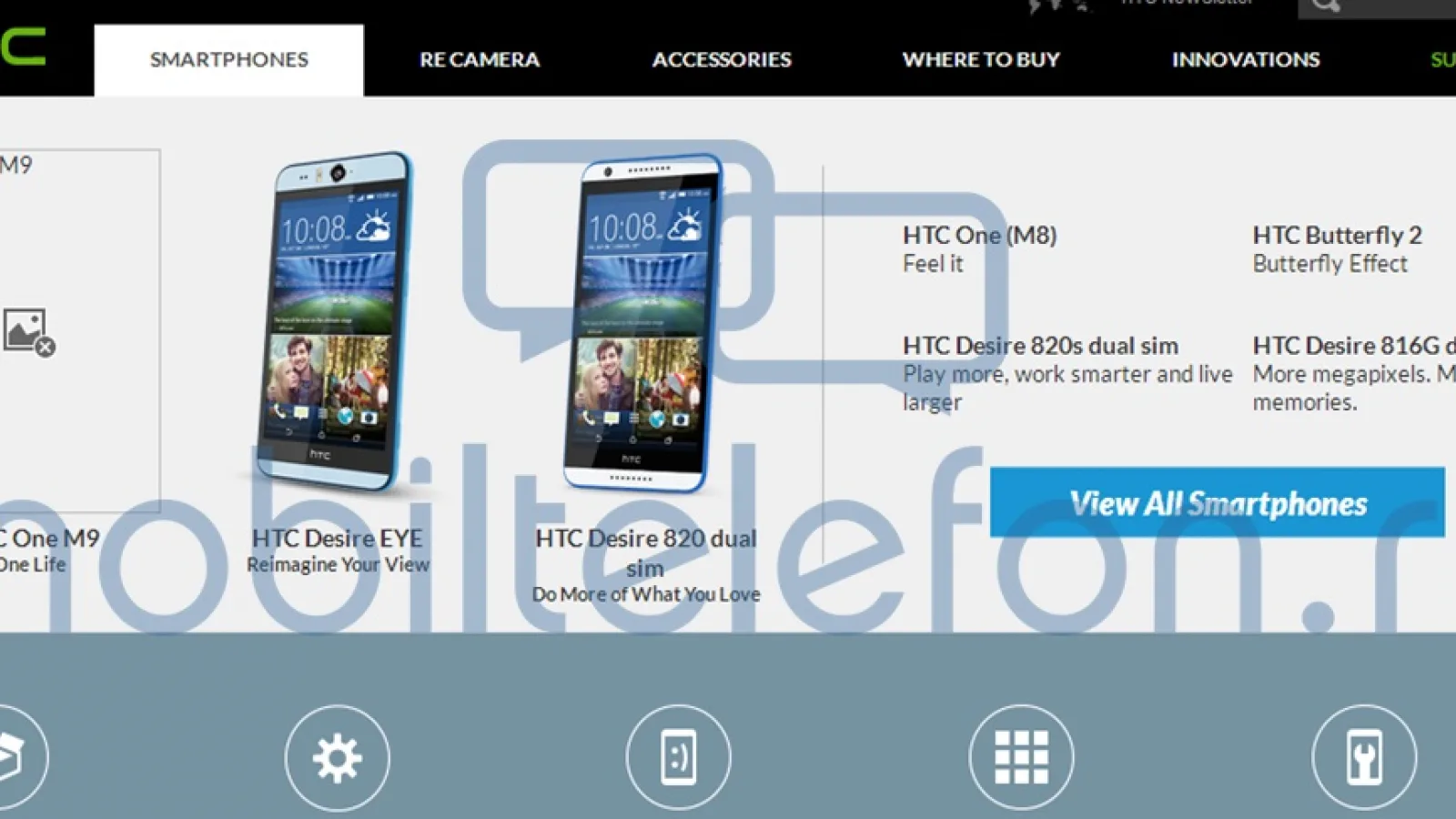 Numele smartphone-ului HTC One M9, alături de sloganul său “OneLife“, listate pe site-ul HTC