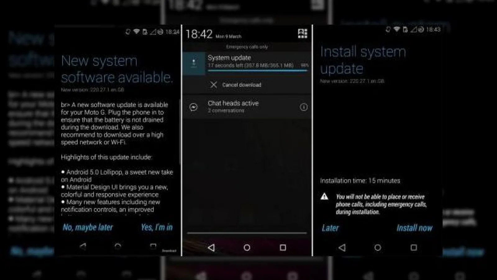 Moto G 2013 (XT1032) primește în aceste momente Android 5.0 Lollipop în România (varianta neverlocked)