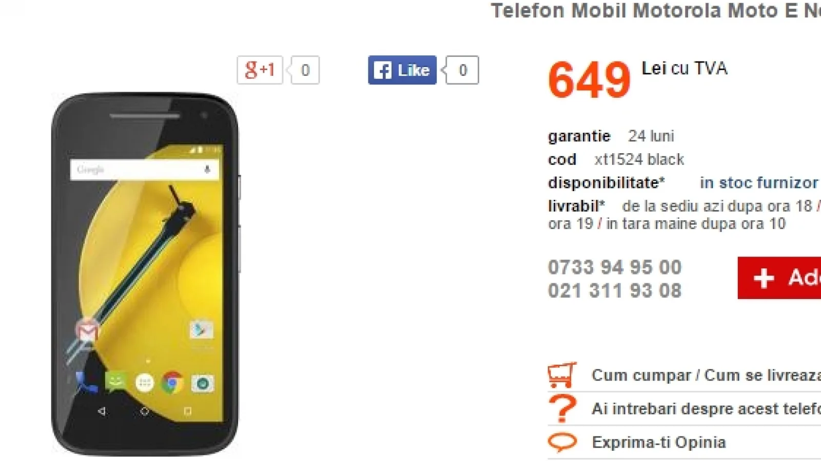 Moto E 2015 (XT1524) ajunge acum și prin CEL.ro la prețul de 649 lei