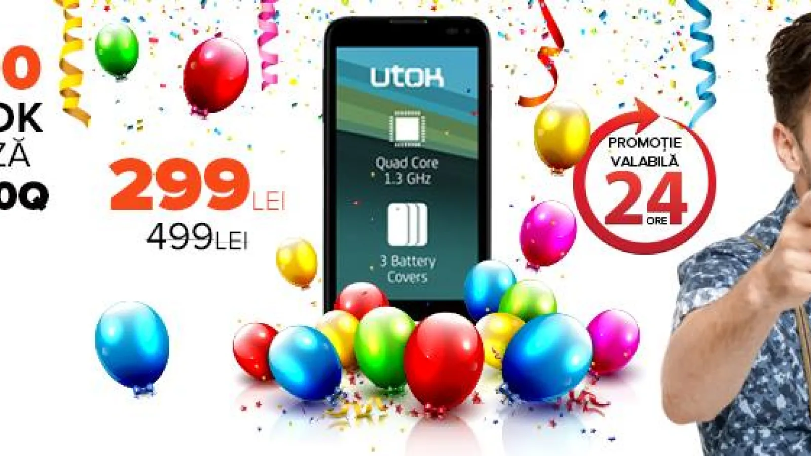 UTOK "împlineşte" 25.000 de fani pe Facebook şi vine cu o super ofertă, valabilă doar 24 de ore: telefon quad-core cu KitKat la doar 299 lei
