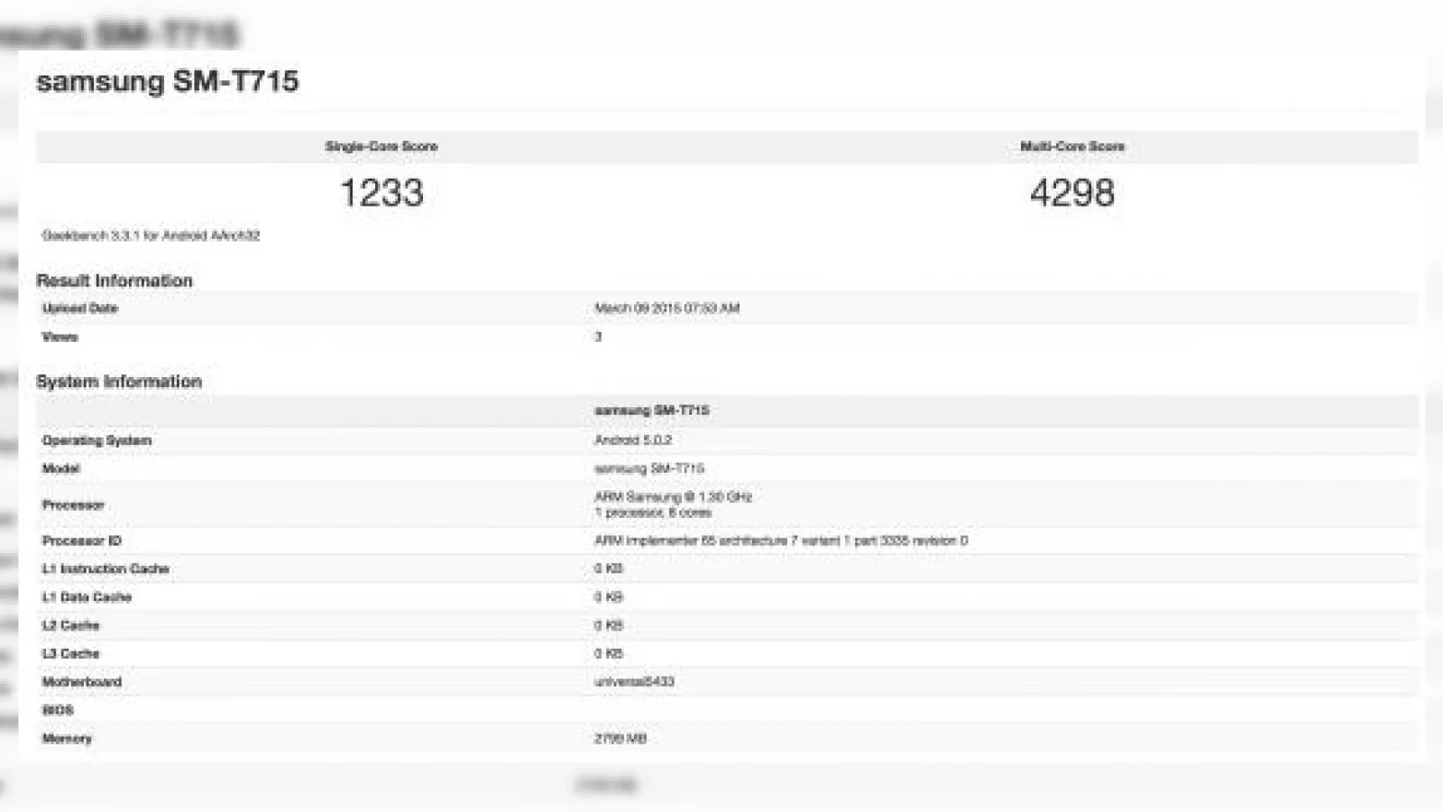 Samsung Galaxy Tab S2 (SM-T715) în versiunea de 8 inch este testată în GeekBench; tableta măsoară doar 5.4 mm în grosime!