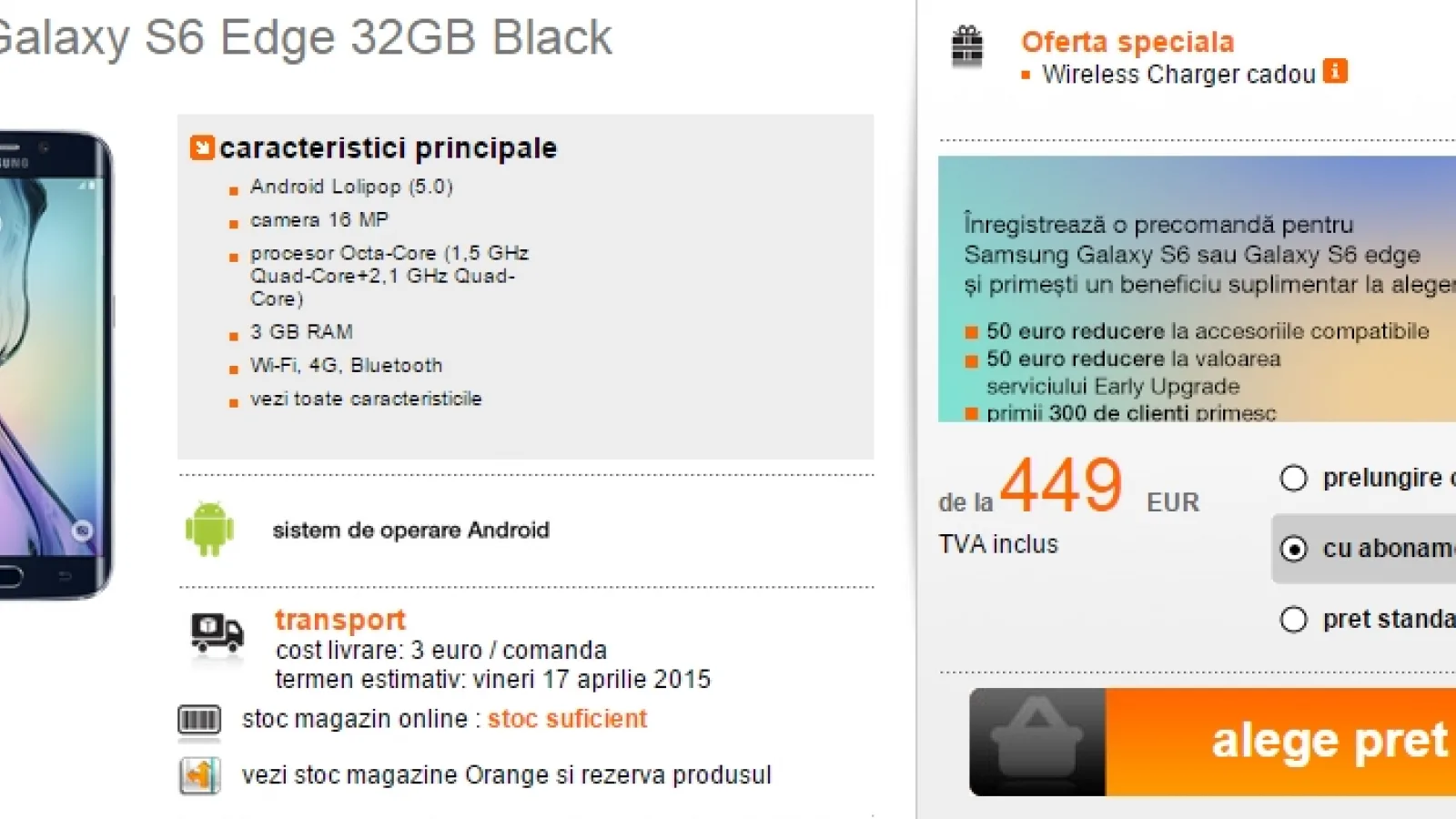 Orange dă startul pre-comenzilor pentru Galaxy S6 și S6 Edge; prețurile pornesc de la 3.142 lei