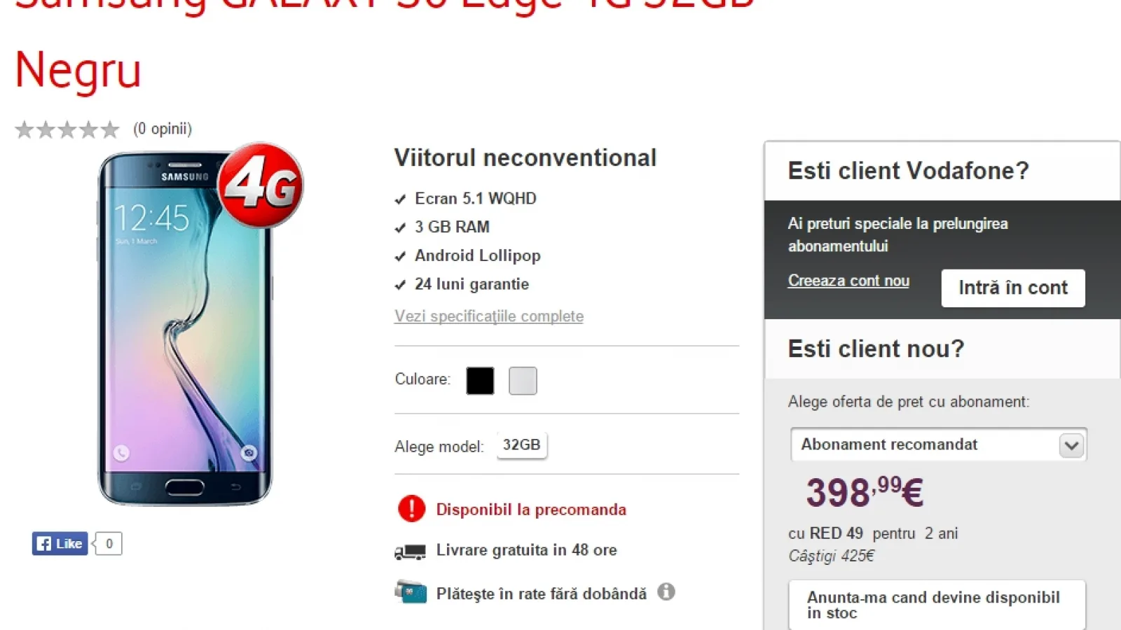 Samsung Galaxy S6 și S6 Edge sosesc la pre-comandă și prin Vodafone România