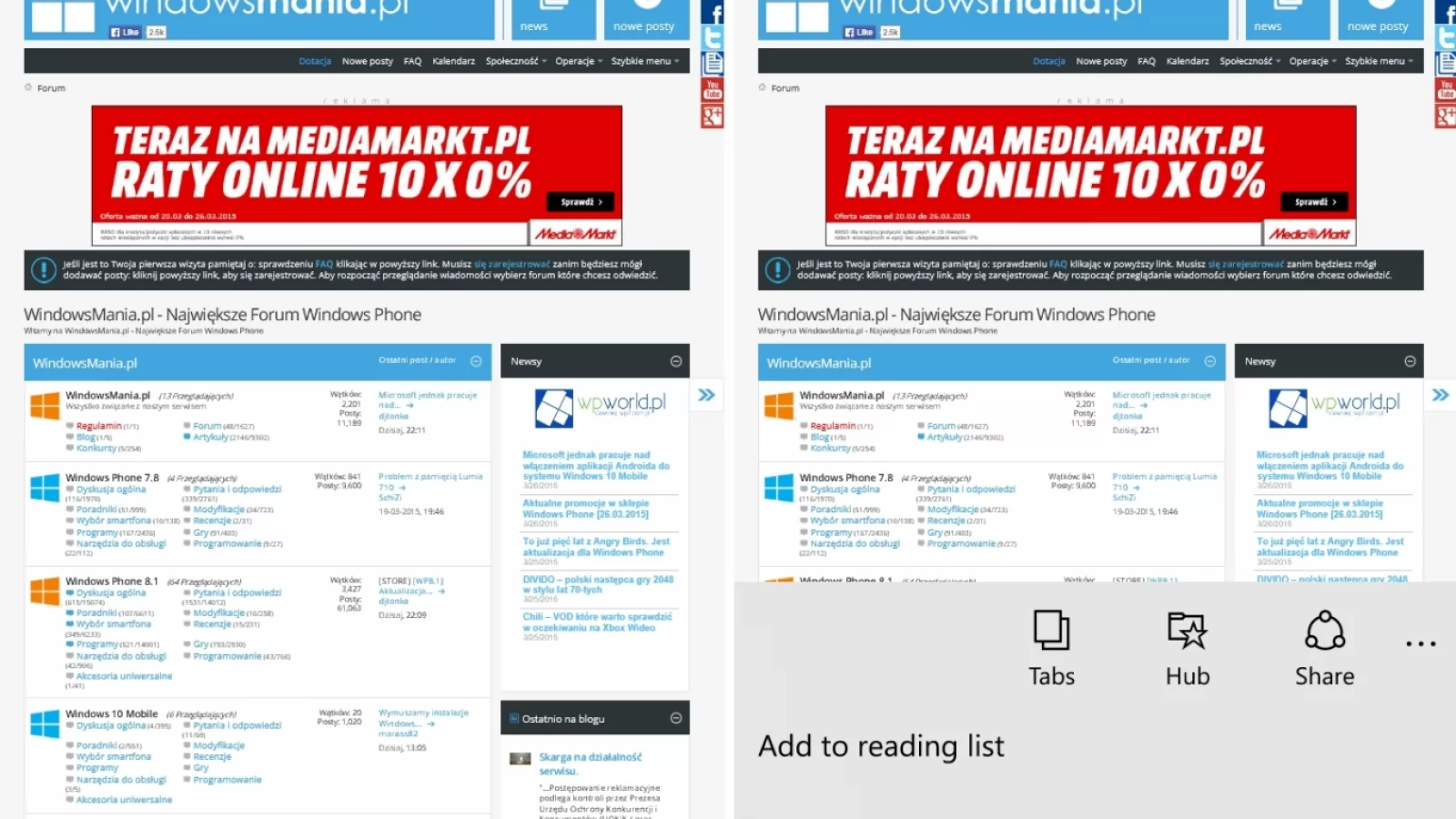 Noi capturi de ecran ne prezintă browserul Project Spartan în acţiune pe telefoane