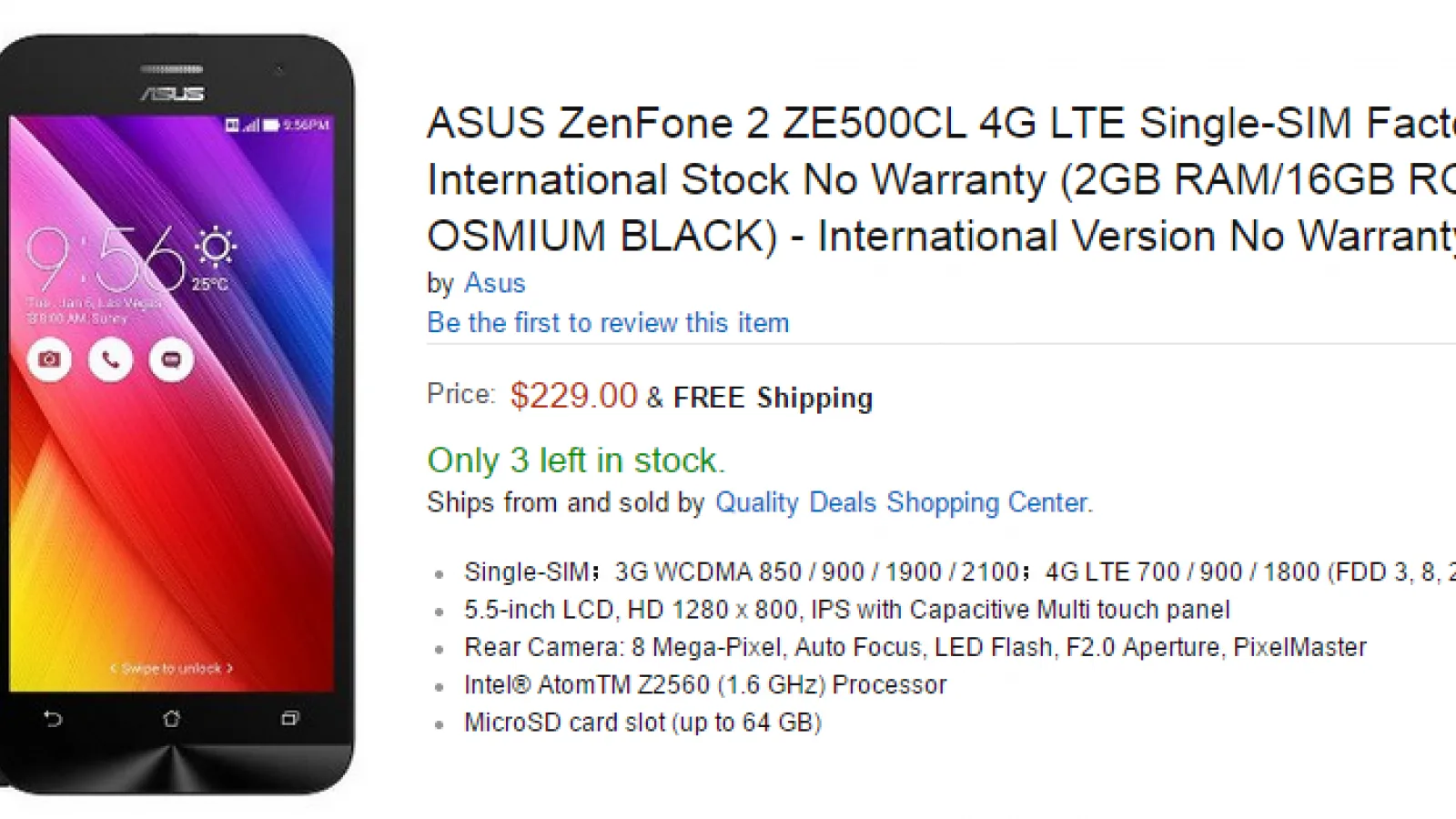 ASUS ZenFone 2, versiunea cu 2 GB RAM şi ecran 720p de 5 inch ajunge pe Amazon; Iată preţurile!