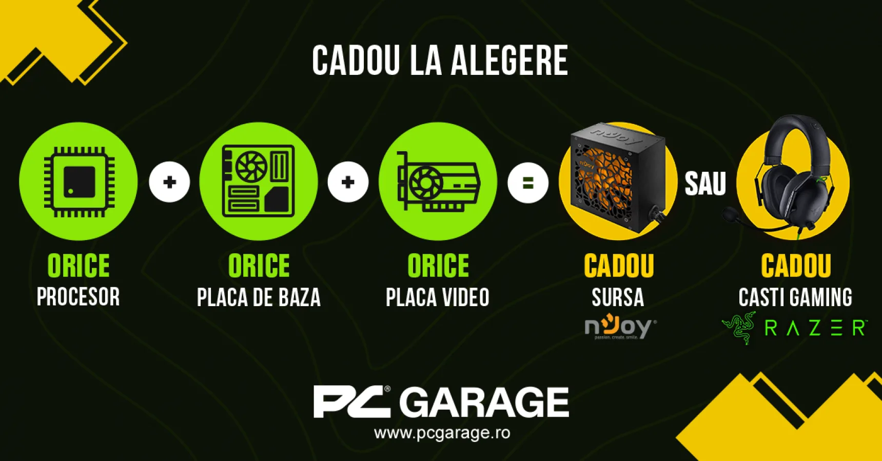 PC Garage oferă bonusuri pentru pasionații de gaming: căști Razer sau sursă nJoy cadou
