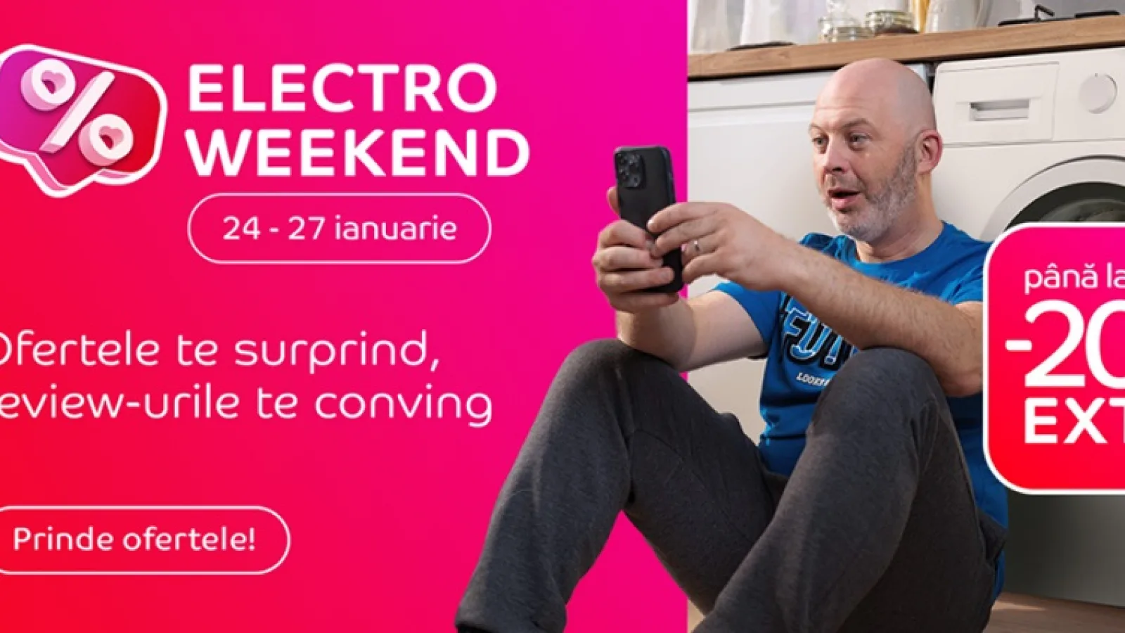 eMAG dă startul reducerilor de weekend! Discount-uri extra de până la 20% la telefoane, televizoare, electrocasnice