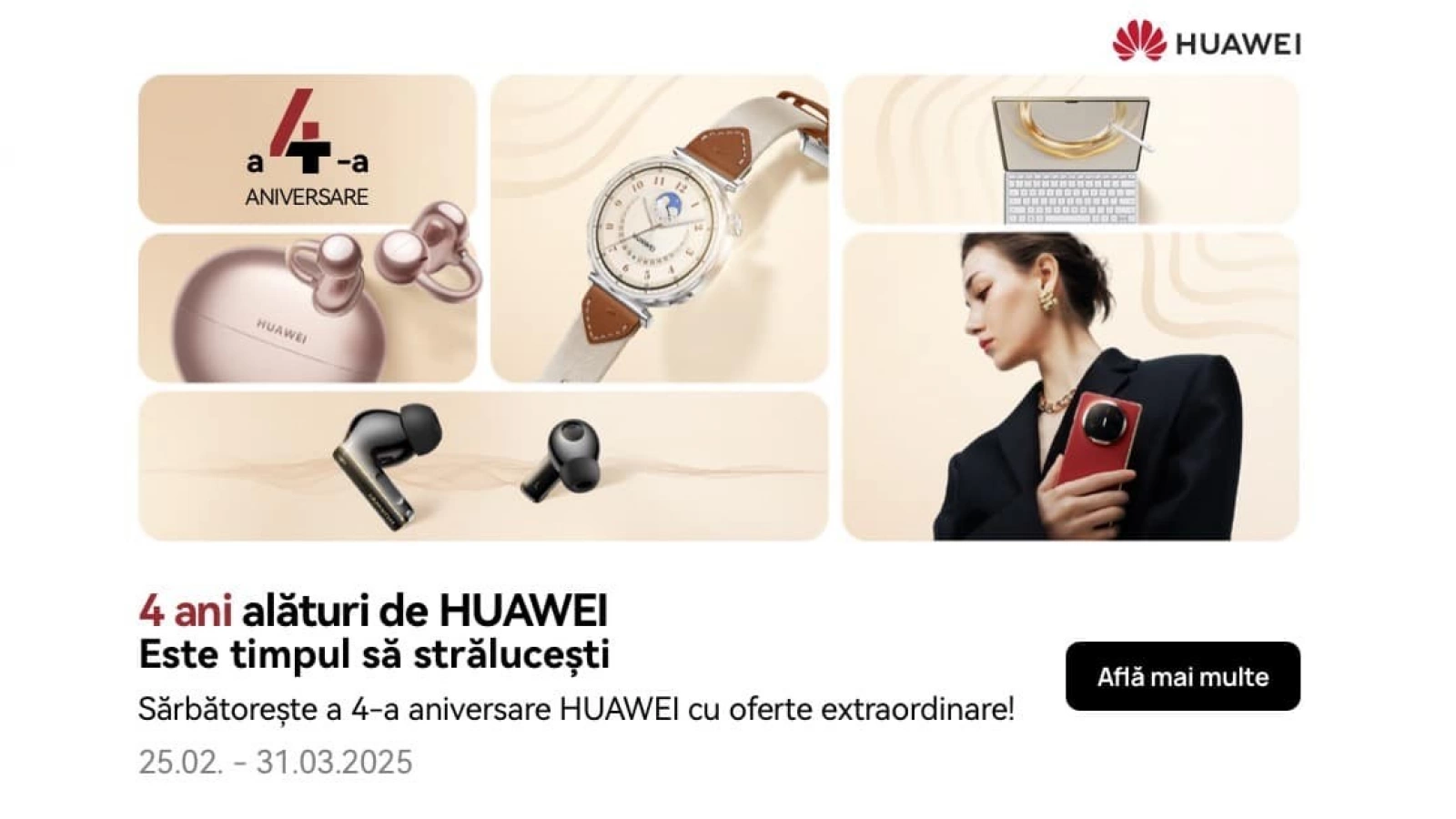 La aniversarea de 4 ani, HUAWEI Store vine cu promoții fabuloase pentru clienții săi! Extra reduceri, garanție extinsă, cadouri! 