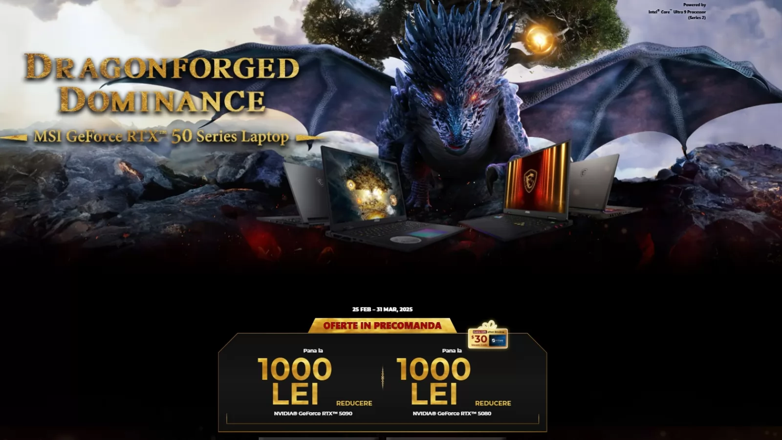 În luna martie ai 1000 de lei reducere pentru laptop-urile MSI CU GeForce RTX 50! Titan, Raider, Vector sau Stealth - tu ce alegi?