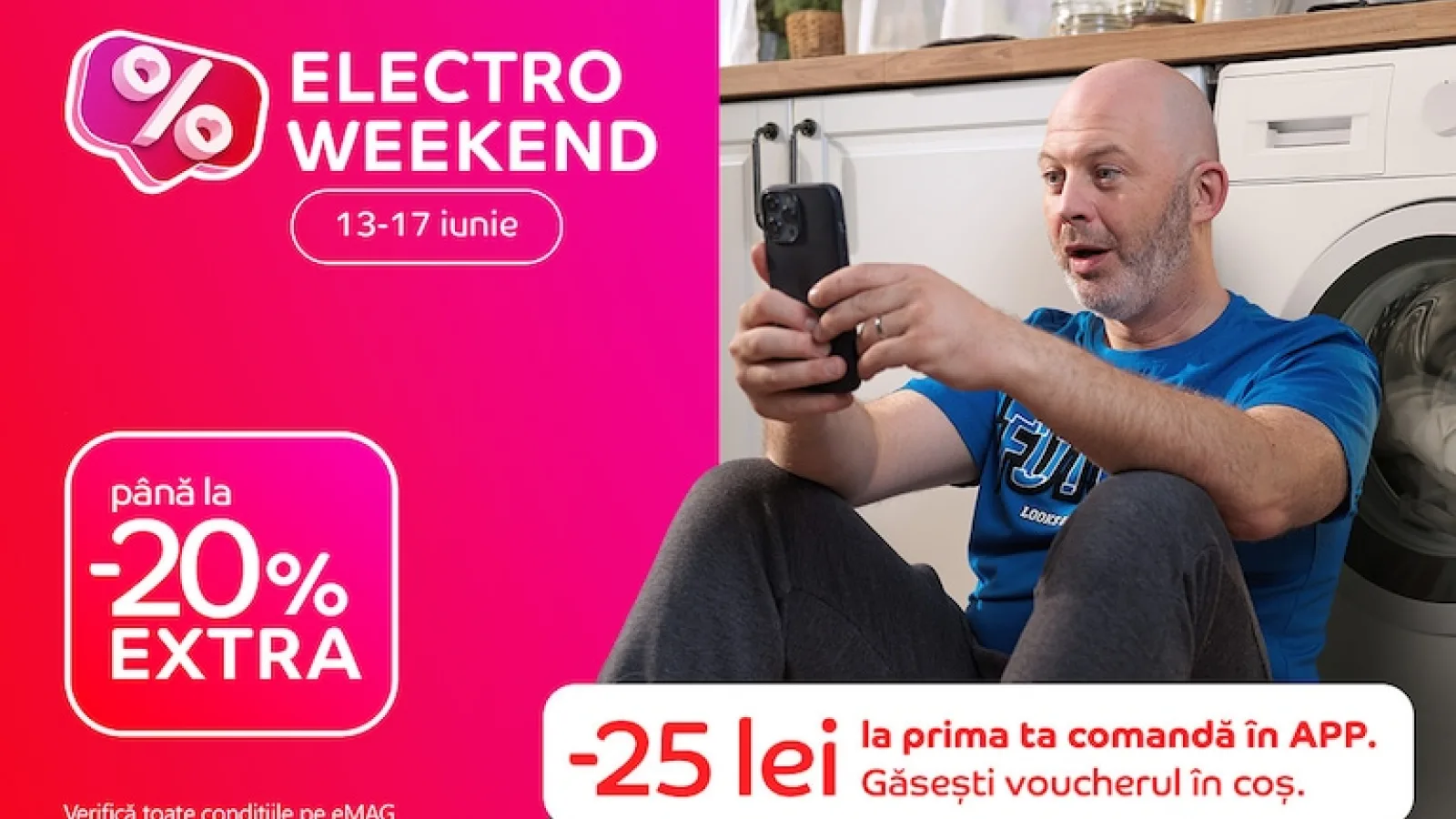 Electro Weekend de vară! Avem 5 zile cu până la 20% extra reducere pe eMAG și bonus la prima comandă în aplicație