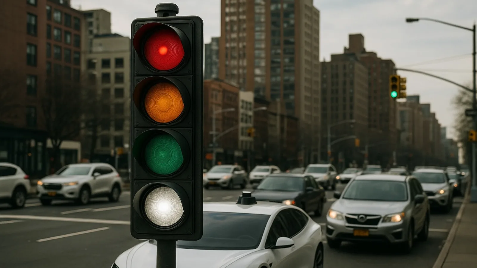 Semaforul viitorului are o a patra culoare; Alb pentru coordonarea mașinilor autonome