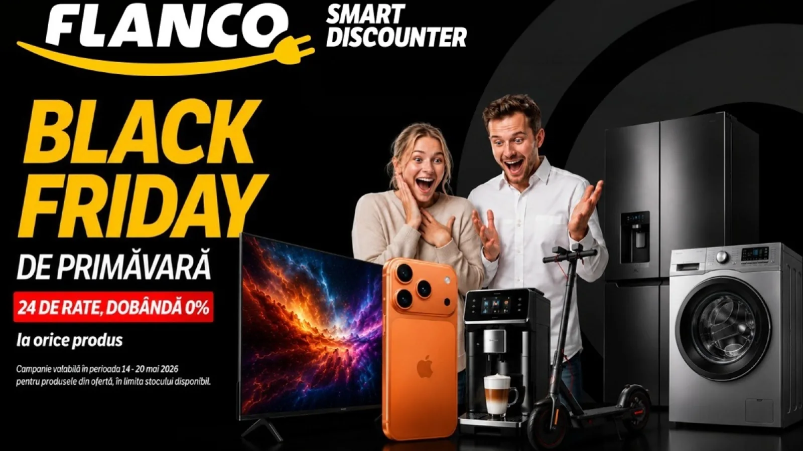 Flanco pornește Black Friday de primăvară pe 14 mai; Trotinete Xiaomi, televizoare QLED și aparate de aer condiționat intră în campanie