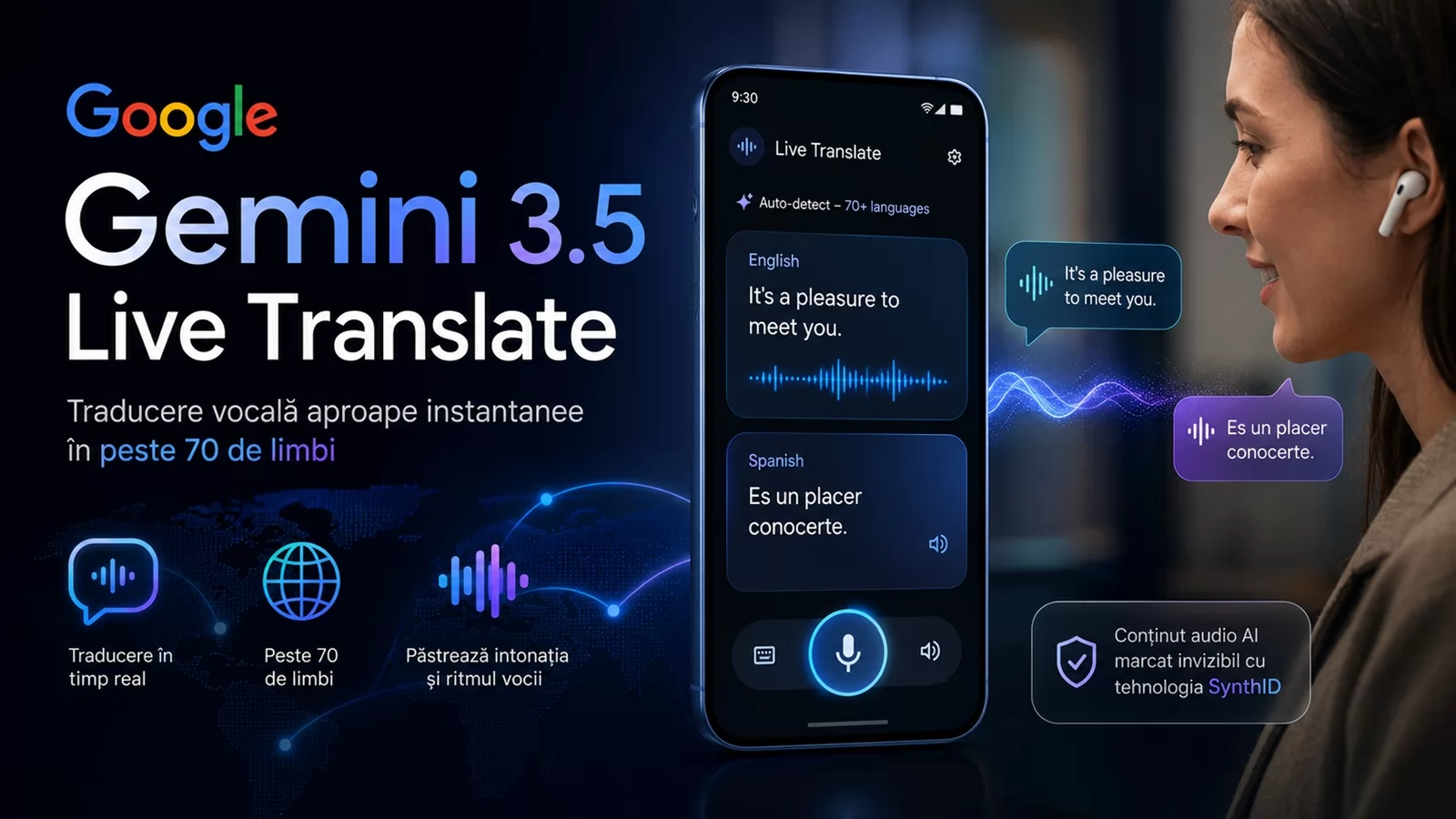Google prezintă Gemini 3.5 Live Translate: Opțiune AI pentru traducere vocală aproape instantanee în peste 70 de limbi (Video)